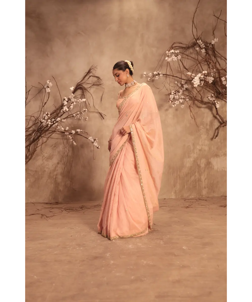NITI BHOTRA - Nazakat Light Pink Mirror Work Scallop Saree Set