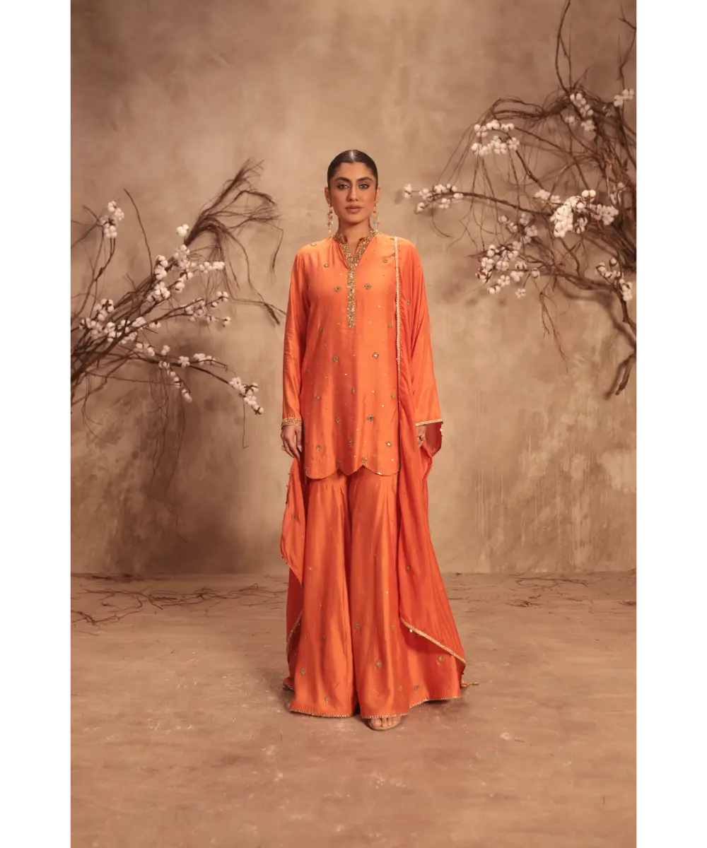 NITI BHOTRA - Nazakat Orange Mirror Work Sharara Set