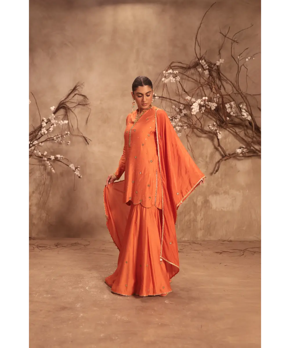 NITI BHOTRA - Nazakat Orange Mirror Work Sharara Set