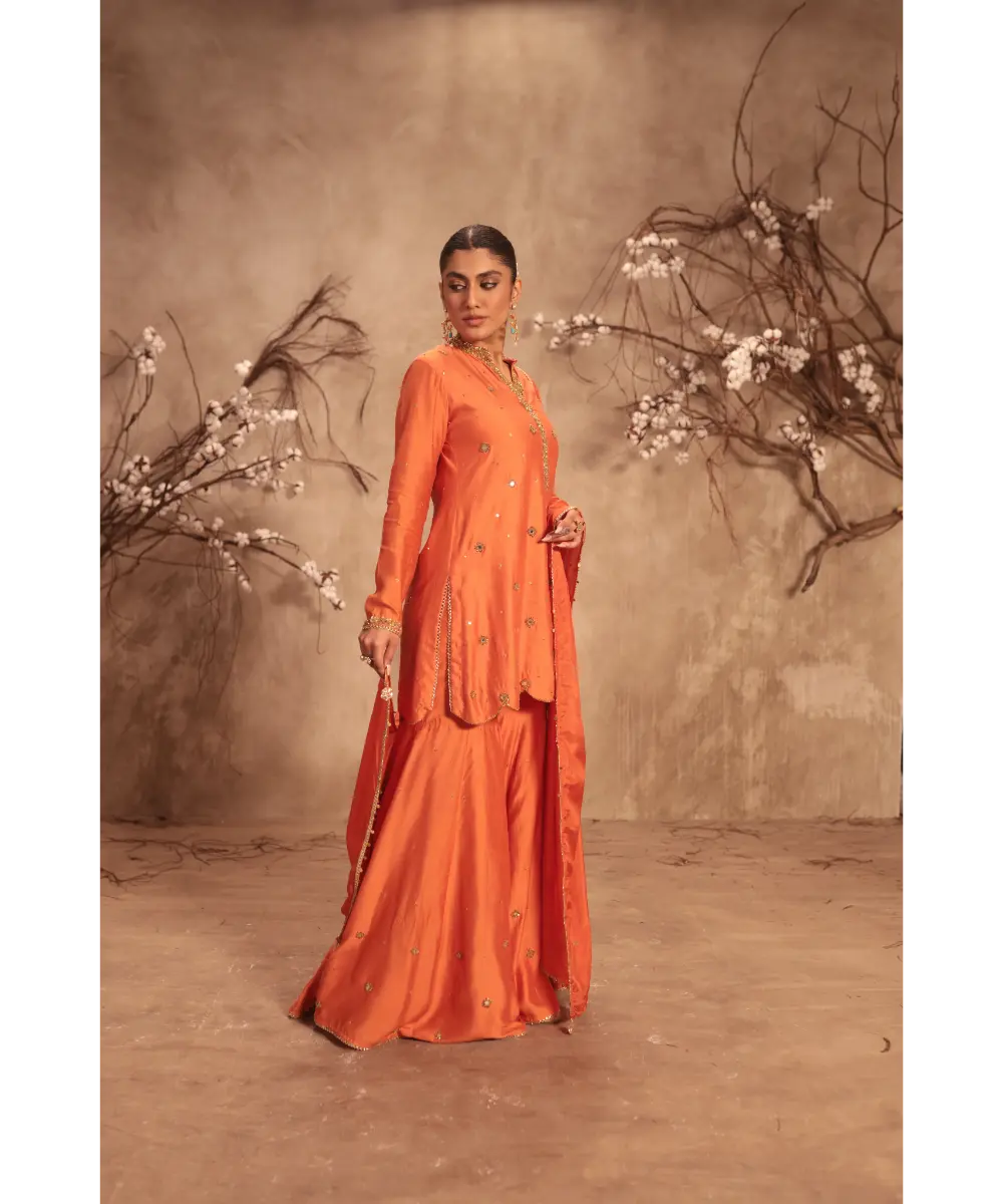 NITI BHOTRA - Nazakat Orange Mirror Work Sharara Set