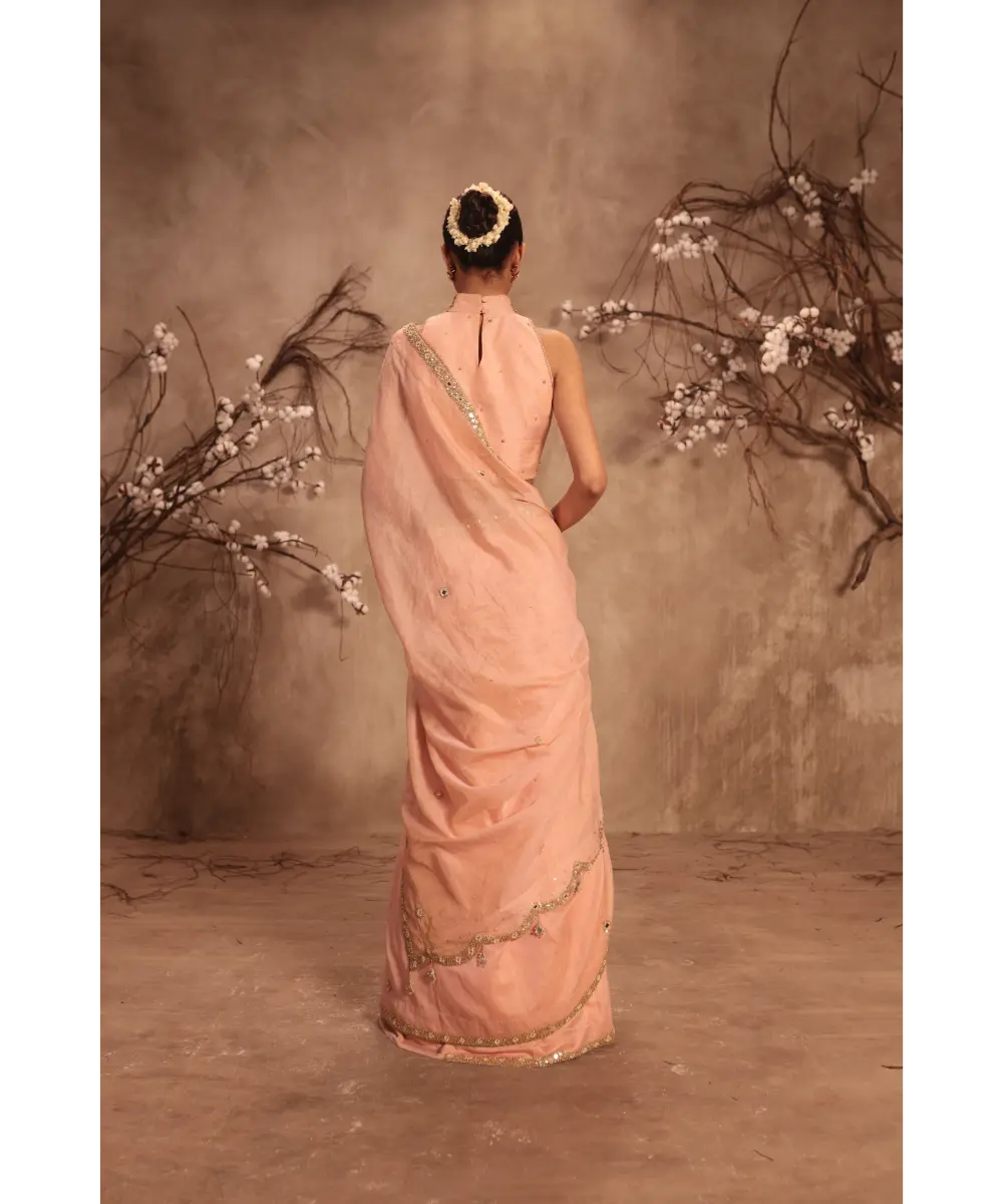 NITI BHOTRA - Nazakat Light Pink Choker Neck Scallop Saree Set