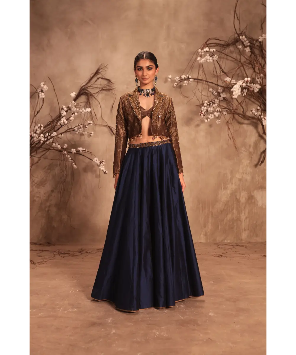 NITI BHOTRA - Nazakat Gold Tissue Jacket Style Lehenga Set