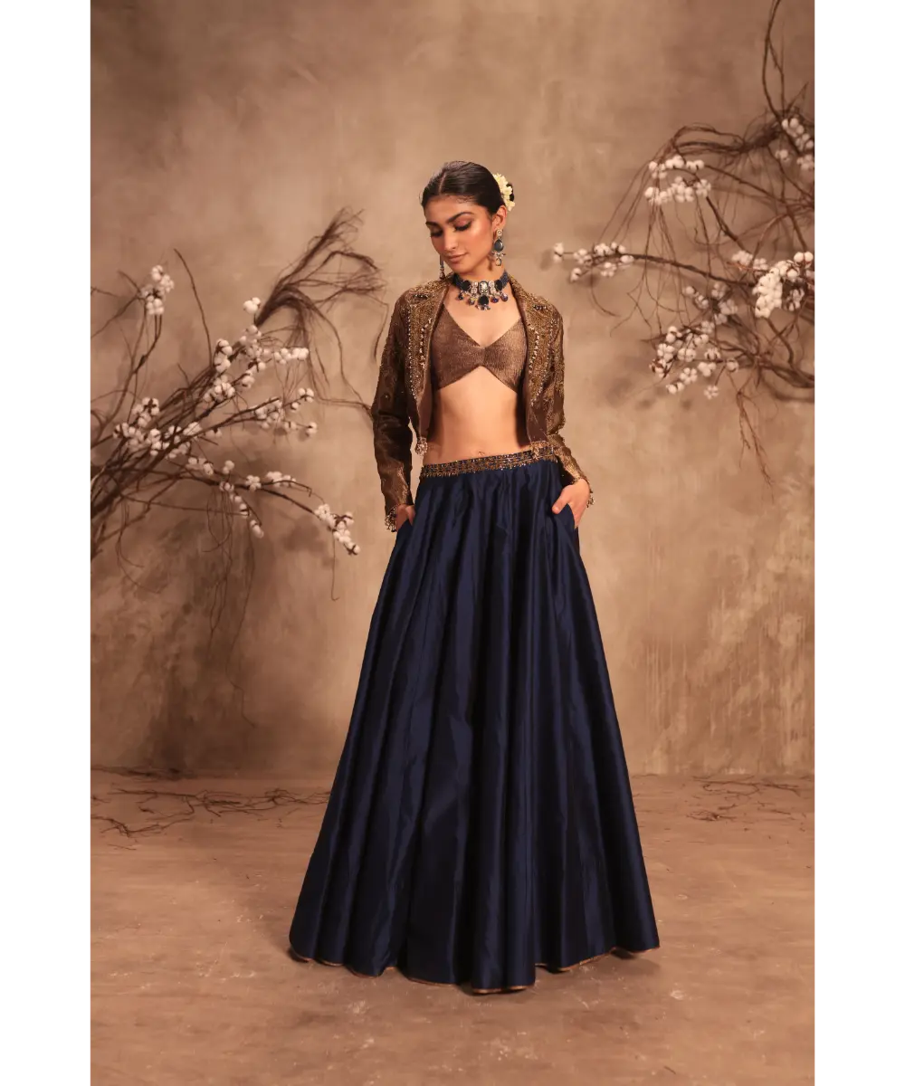 NITI BHOTRA - Nazakat Gold Tissue Jacket Style Lehenga Set