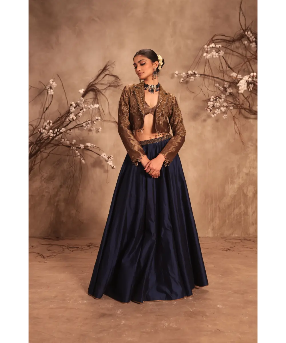 NITI BHOTRA - Nazakat Gold Tissue Jacket Style Lehenga Set