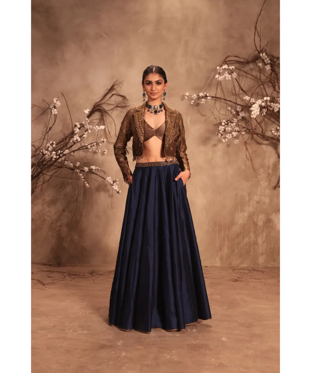 NITI BHOTRA - Nazakat Gold Tissue Jacket Style Lehenga Set