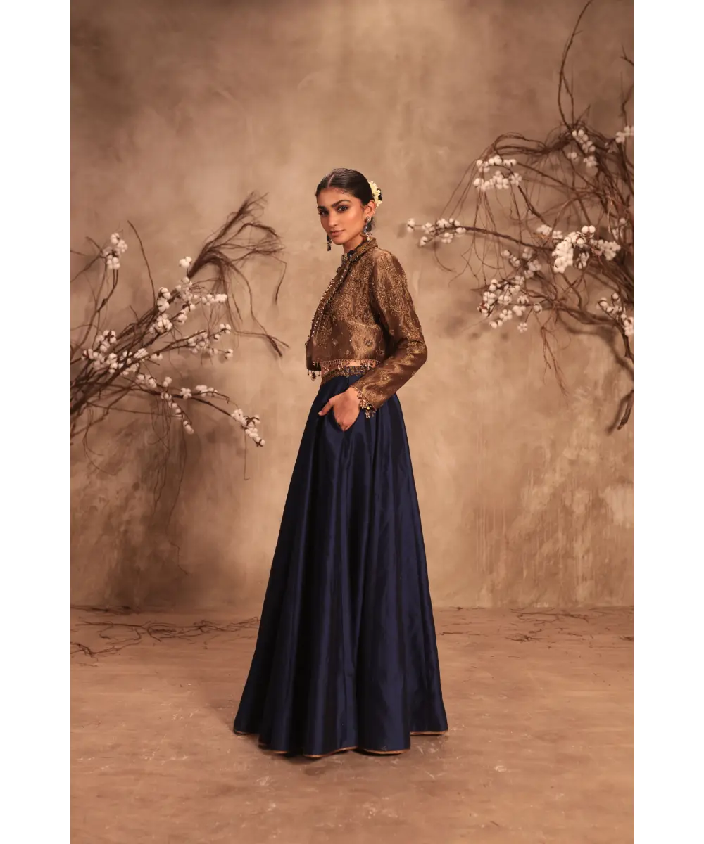 NITI BHOTRA - Nazakat Gold Tissue Jacket Style Lehenga Set