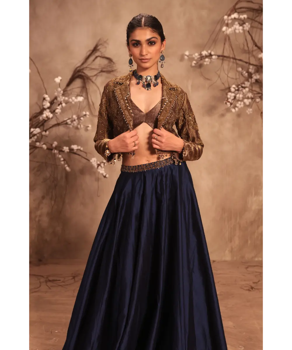 NITI BHOTRA - Nazakat Gold Tissue Jacket Style Lehenga Set