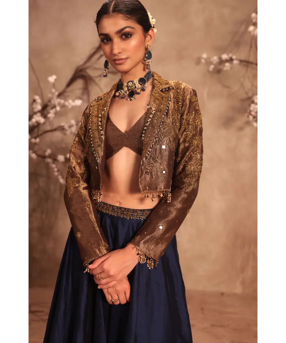 NITI BHOTRA - Nazakat Gold Tissue Jacket Style Lehenga Set