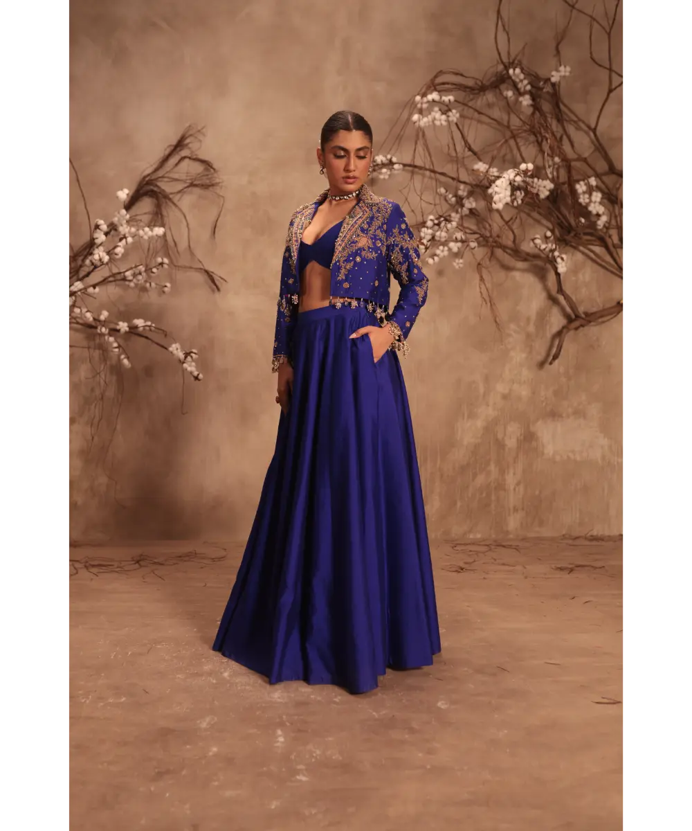NITI BHOTRA - Nazakat Blue Jacket Style Lehenga Set