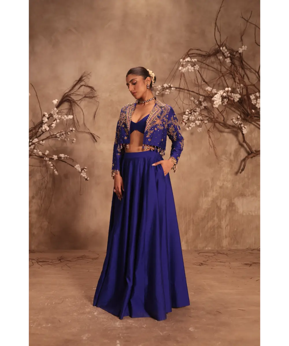 NITI BHOTRA - Nazakat Blue Jacket Style Lehenga Set
