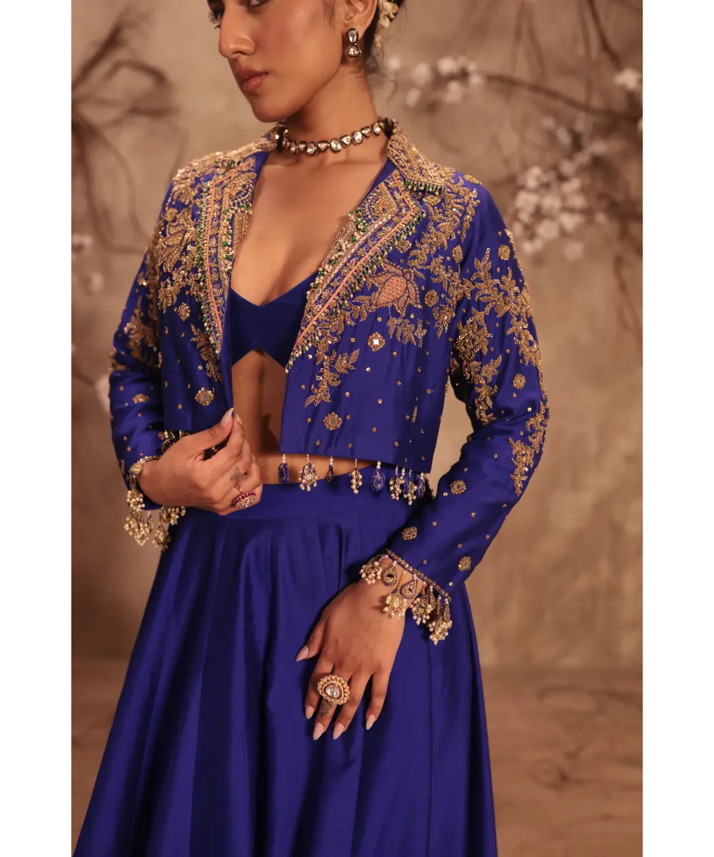 NITI BHOTRA - Nazakat Blue Jacket Style Lehenga Set