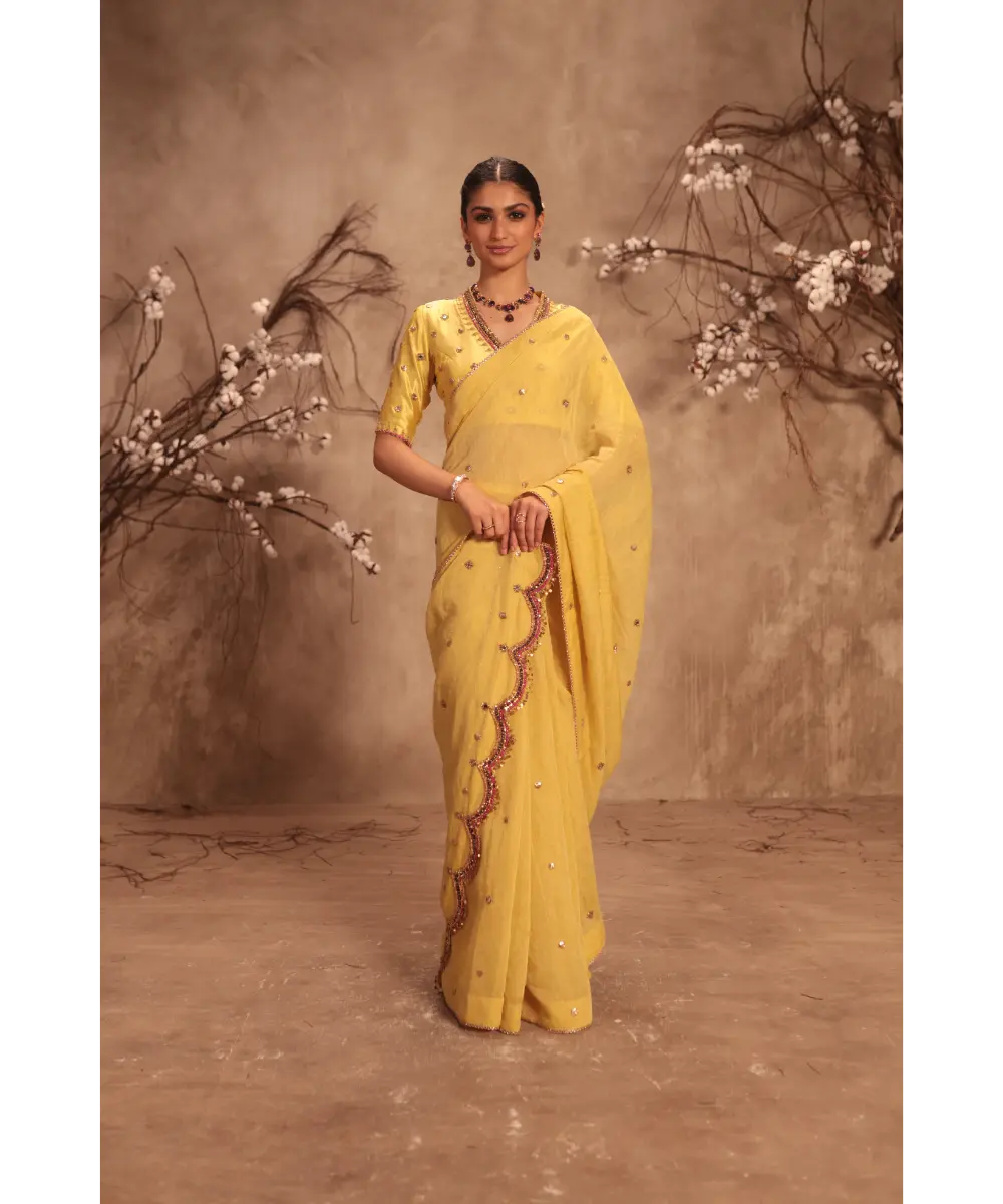 NITI BHOTRA - Nazakat Multicolor yellow Scallop Saree Set