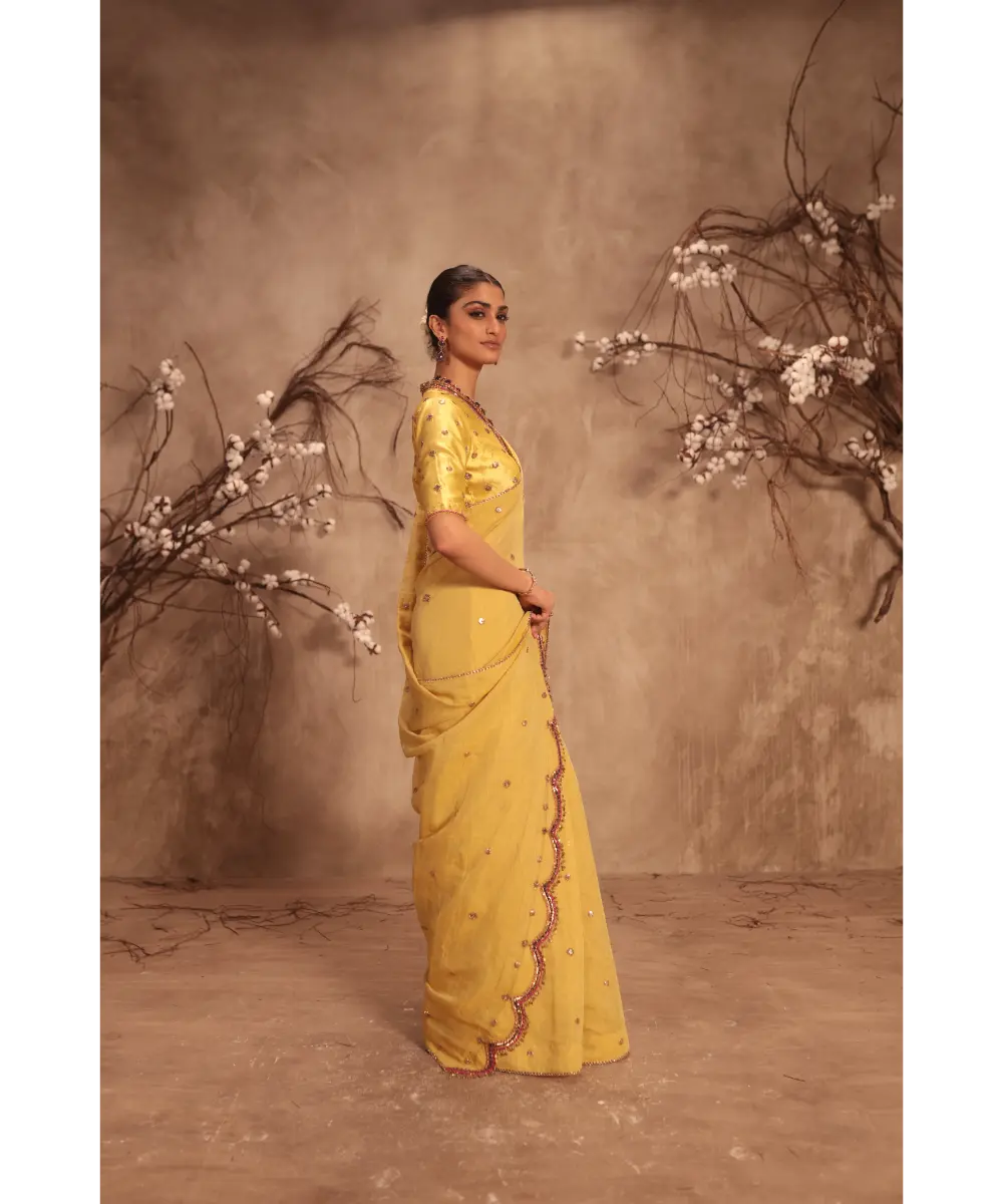 NITI BHOTRA - Nazakat Multicolor yellow Scallop Saree Set