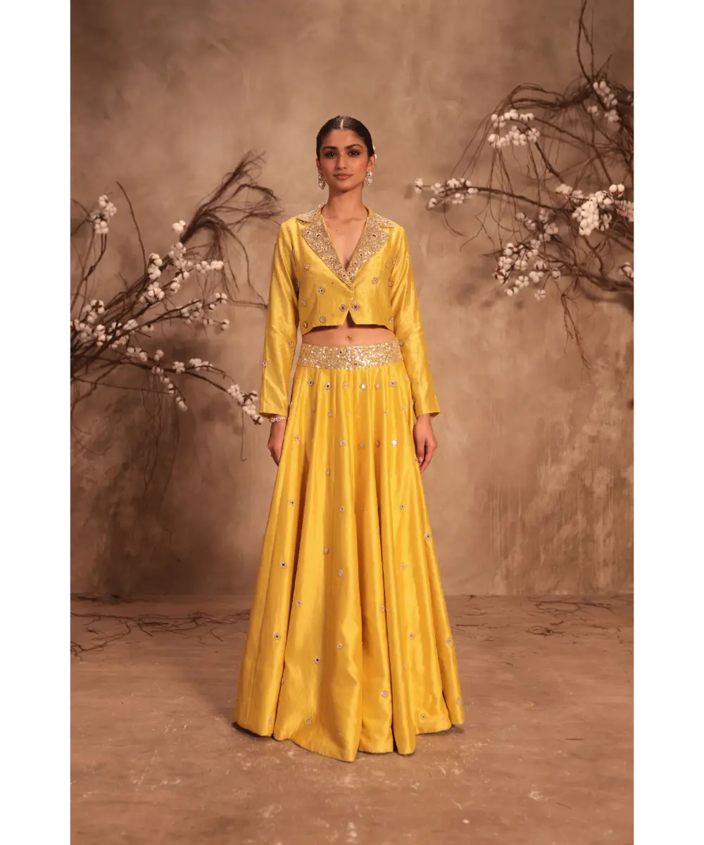 NITI BHOTRA - Nazakat Yellow Heavy Jacket Style Lehenga Set
