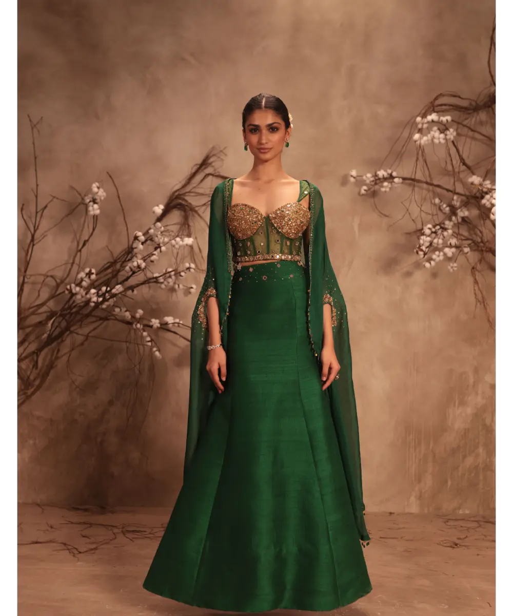 NITI BHOTRA - Nazakat Green Cape Style Lehenga Set