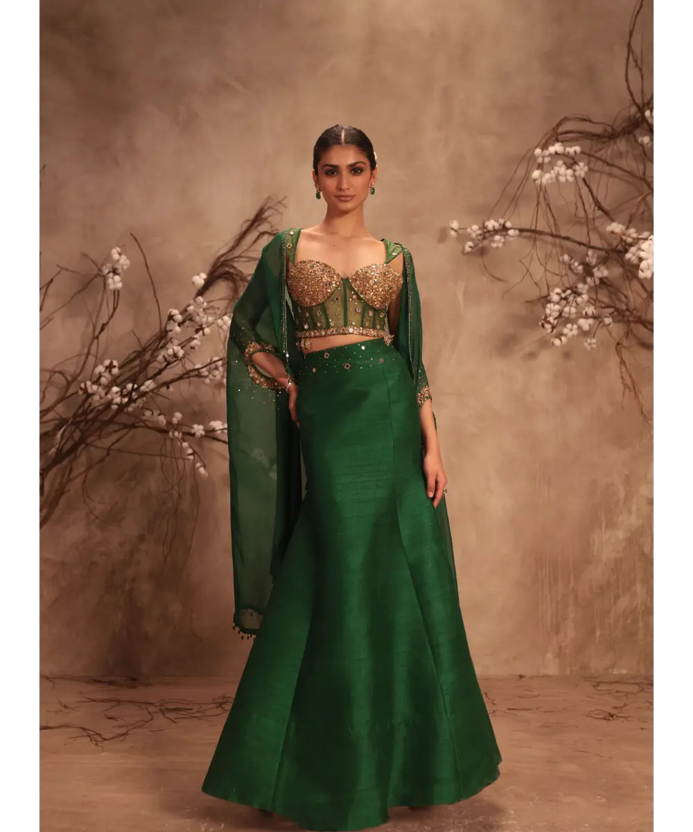 NITI BHOTRA - Nazakat Green Cape Style Lehenga Set