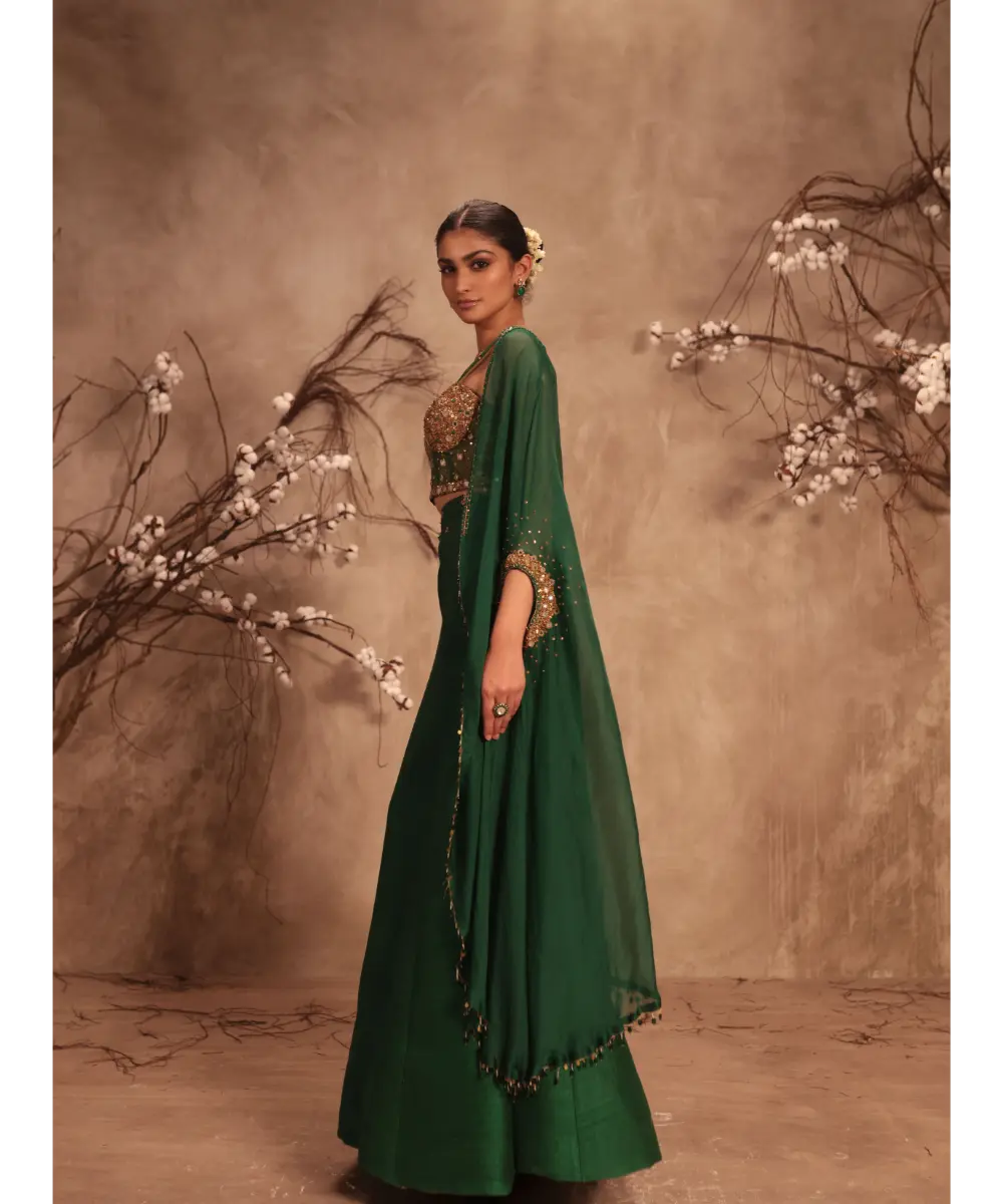 NITI BHOTRA - Nazakat Green Cape Style Lehenga Set
