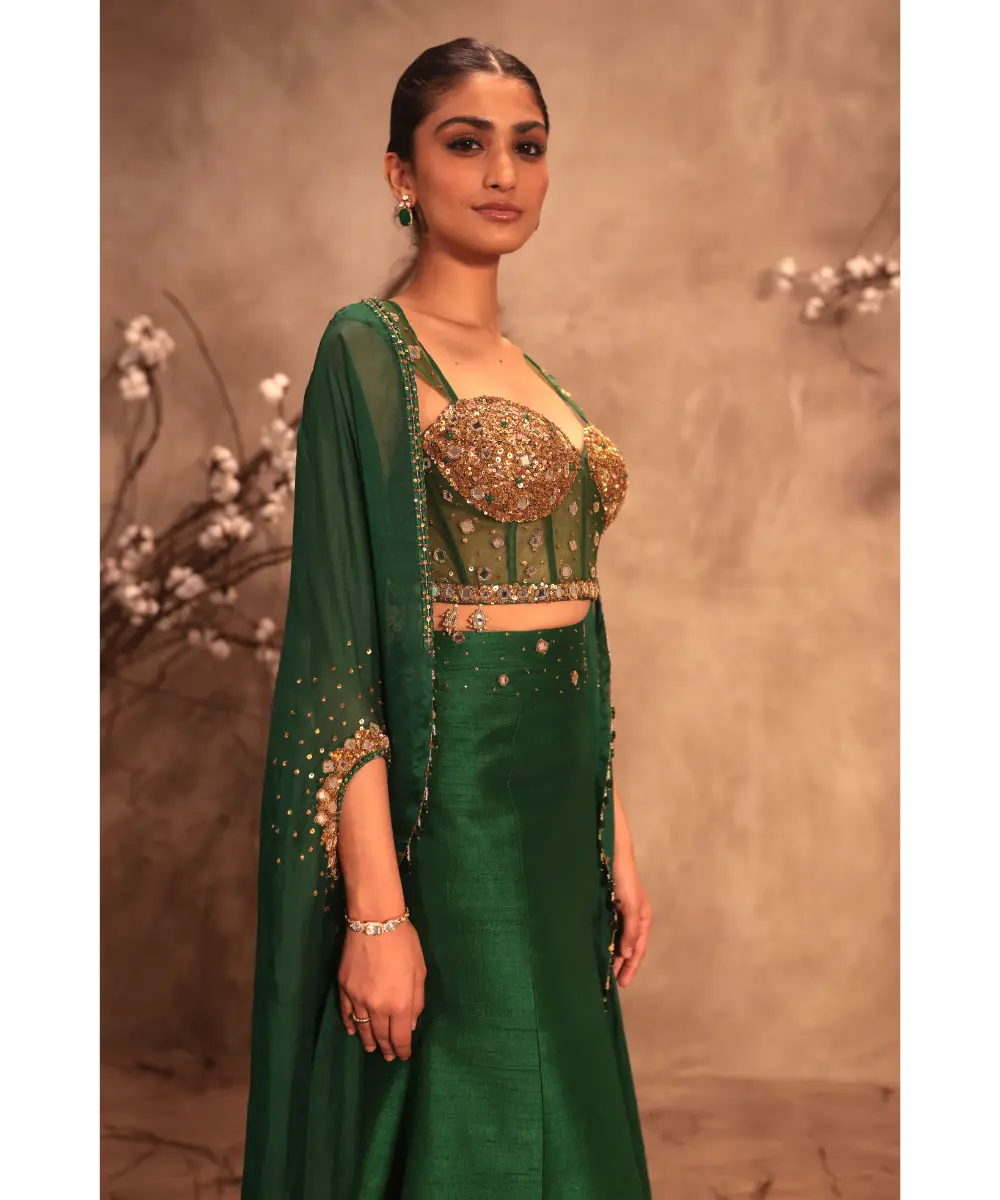 NITI BHOTRA - Nazakat Green Cape Style Lehenga Set