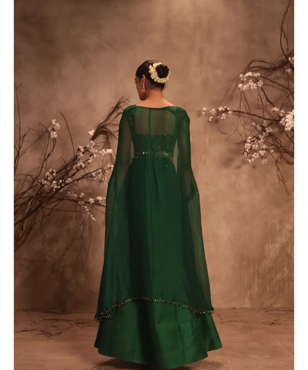 NITI BHOTRA - Nazakat Green Cape Style Lehenga Set