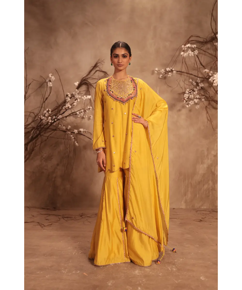 NITI BHOTRA - Nazakat Yellow Lotus Yoke Sharara Set