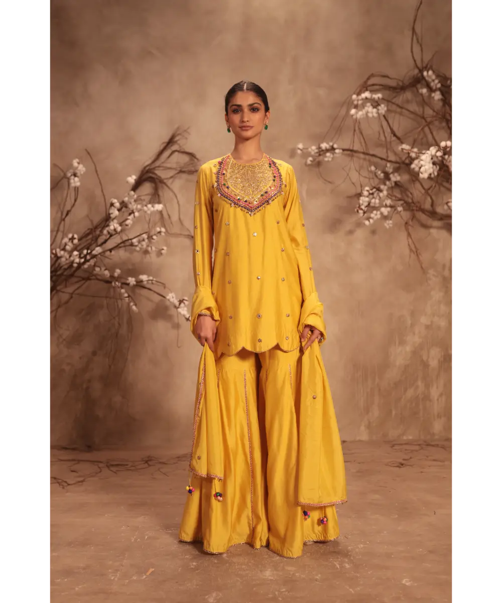 NITI BHOTRA - Nazakat Yellow Lotus Yoke Sharara Set
