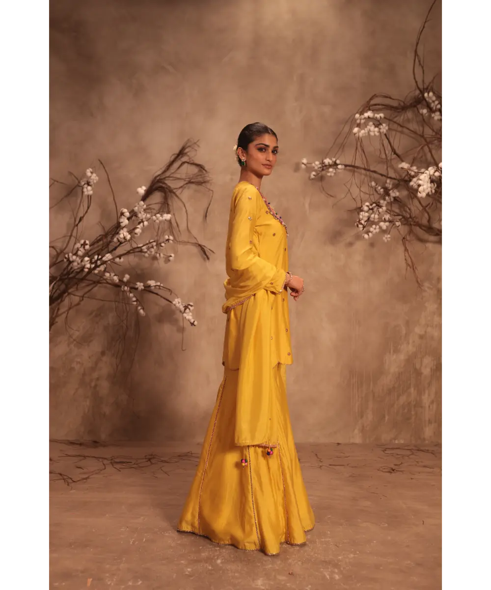 NITI BHOTRA - Nazakat Yellow Lotus Yoke Sharara Set