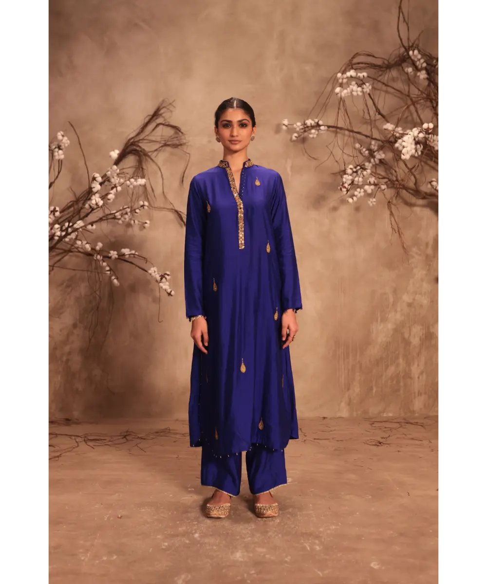 NITI BHOTRA - Nazakat Indigo Applique Kurta Set