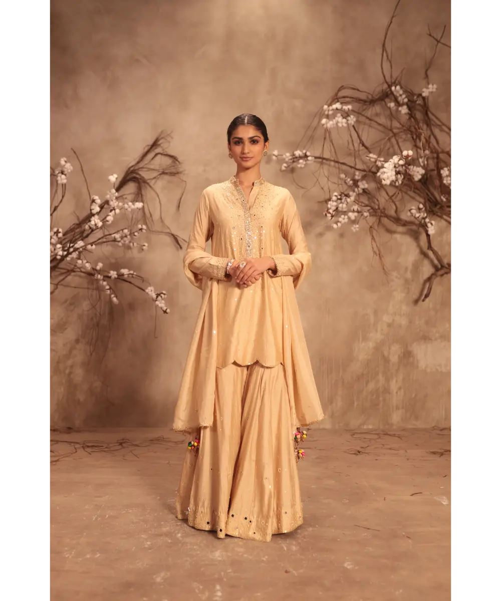 NITI BHOTRA - Nazakat Ivory Heavy Mirror Work Sharara Set