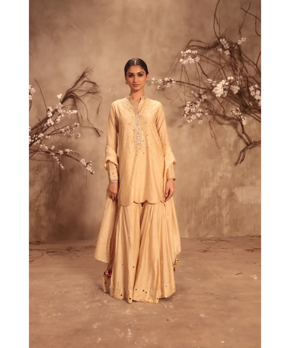 NITI BHOTRA - Nazakat Ivory Heavy Mirror Work Sharara Set