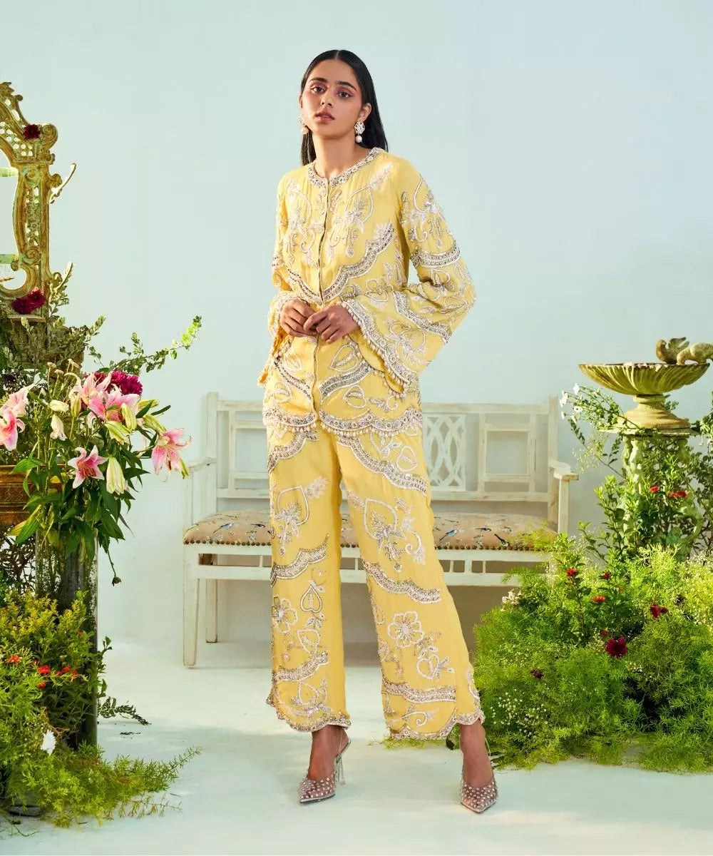 MANI BHATIYA - Sunshine yellow Top & Flared Pant set