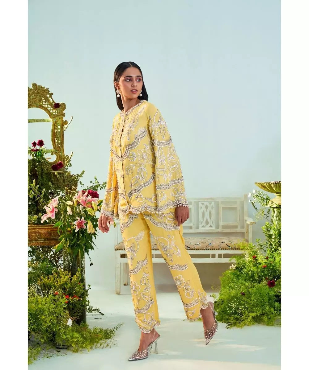 MANI BHATIYA - Sunshine yellow Top & Flared Pant set