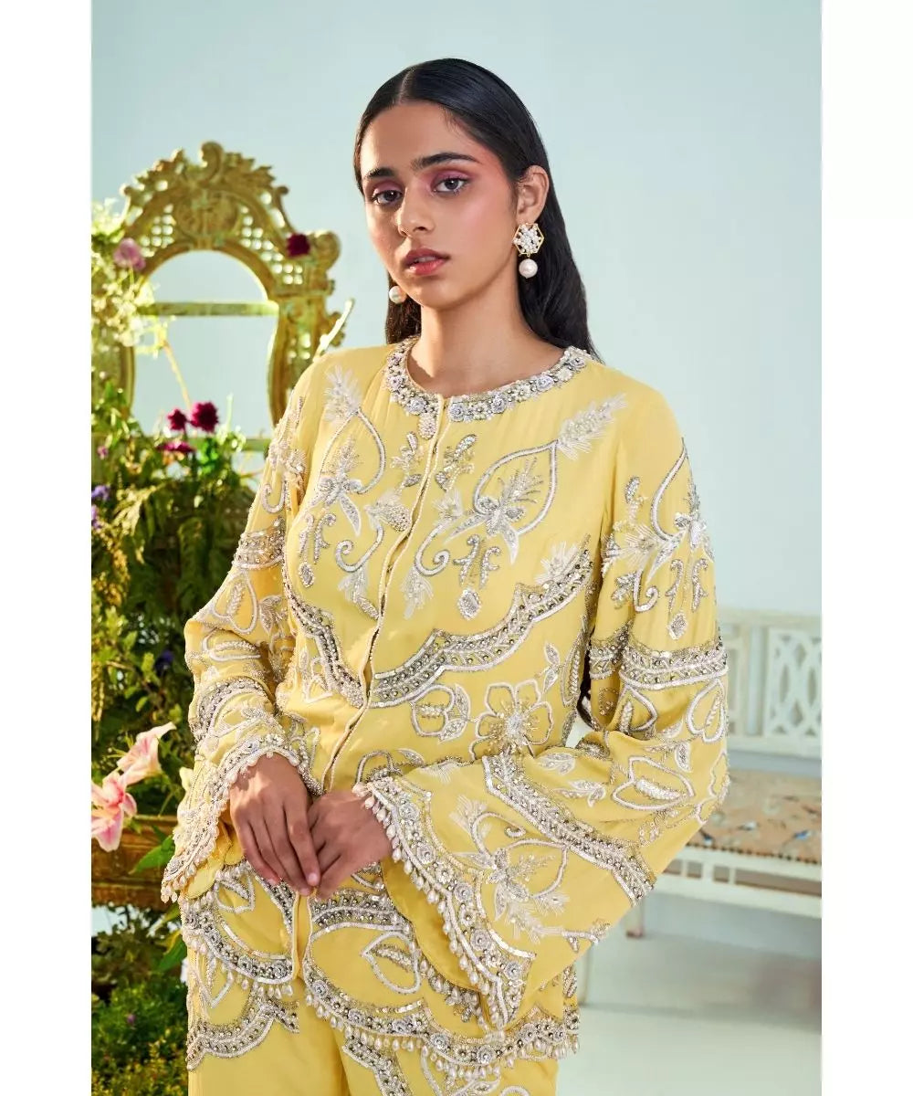 MANI BHATIYA - Sunshine yellow Top & Flared Pant set