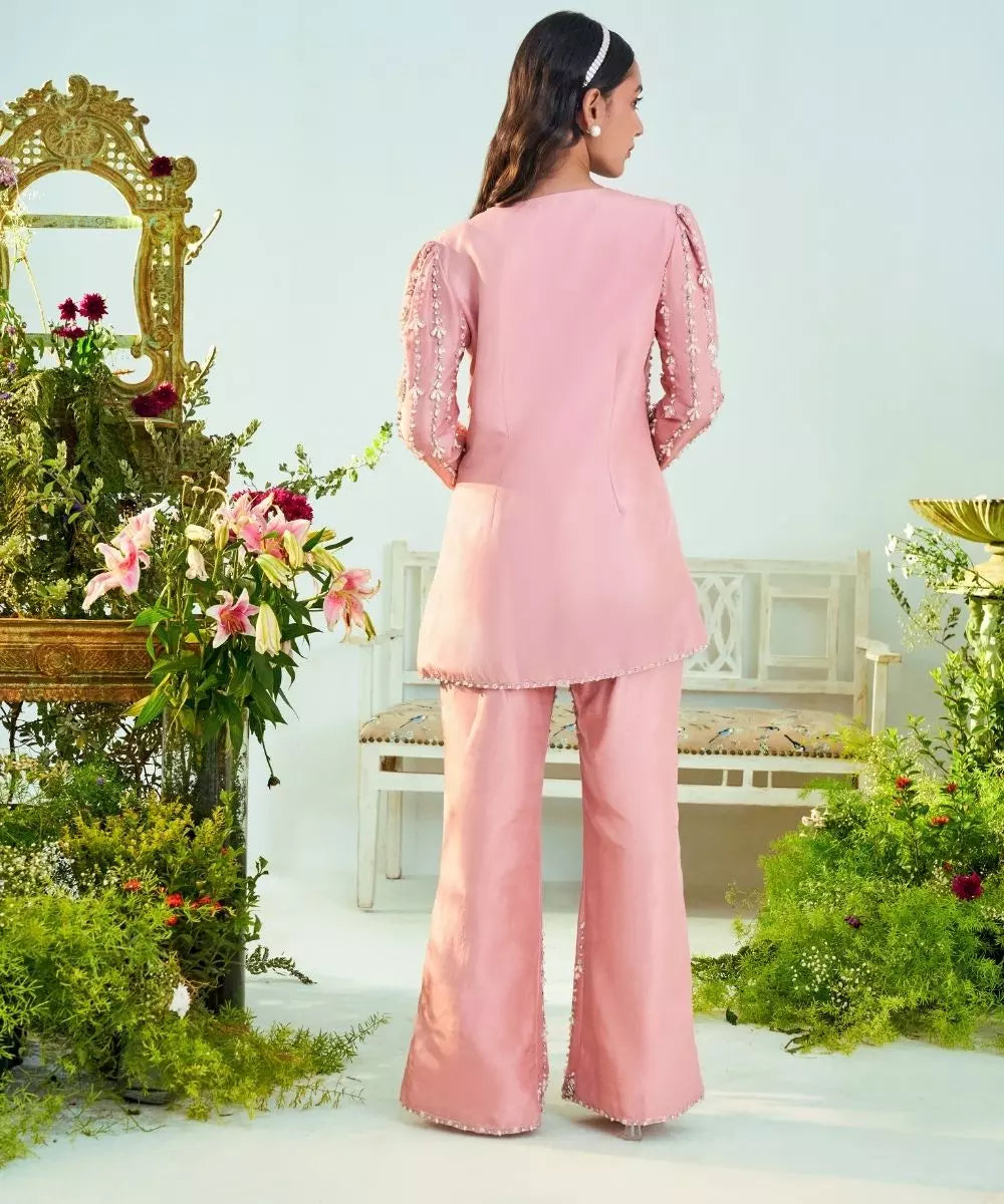 MANI BHATIYA - Rust pink embroidered Jacket & Pant set