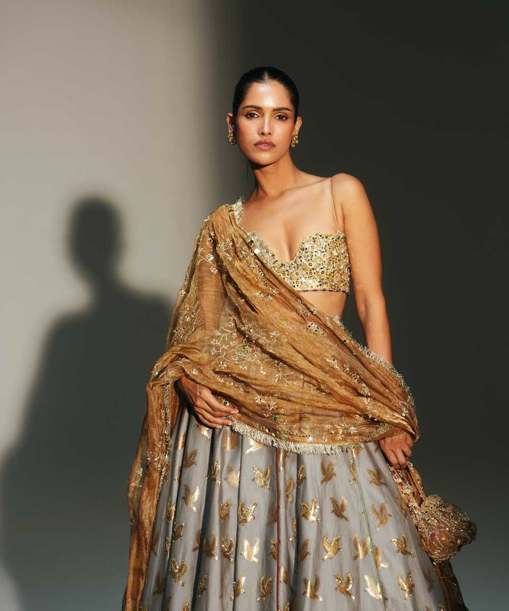 HINA - LEHENGA-PLATINUM BLOUSE & DUPATTA - Mehfil by Mahima Mahajan