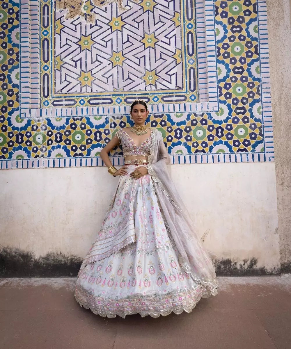 Aditi Gupta - Ivory Chanderi Banarasi Lehenga set