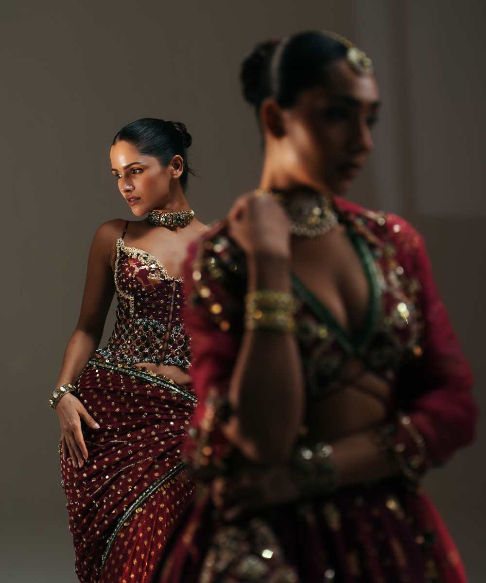 DEVI - HAND EMBROIDERED KALI LEHENGA WITH MM SIGNATURE BLOUSE AND DUPATTA - Mehfil by Mahima Mahajan