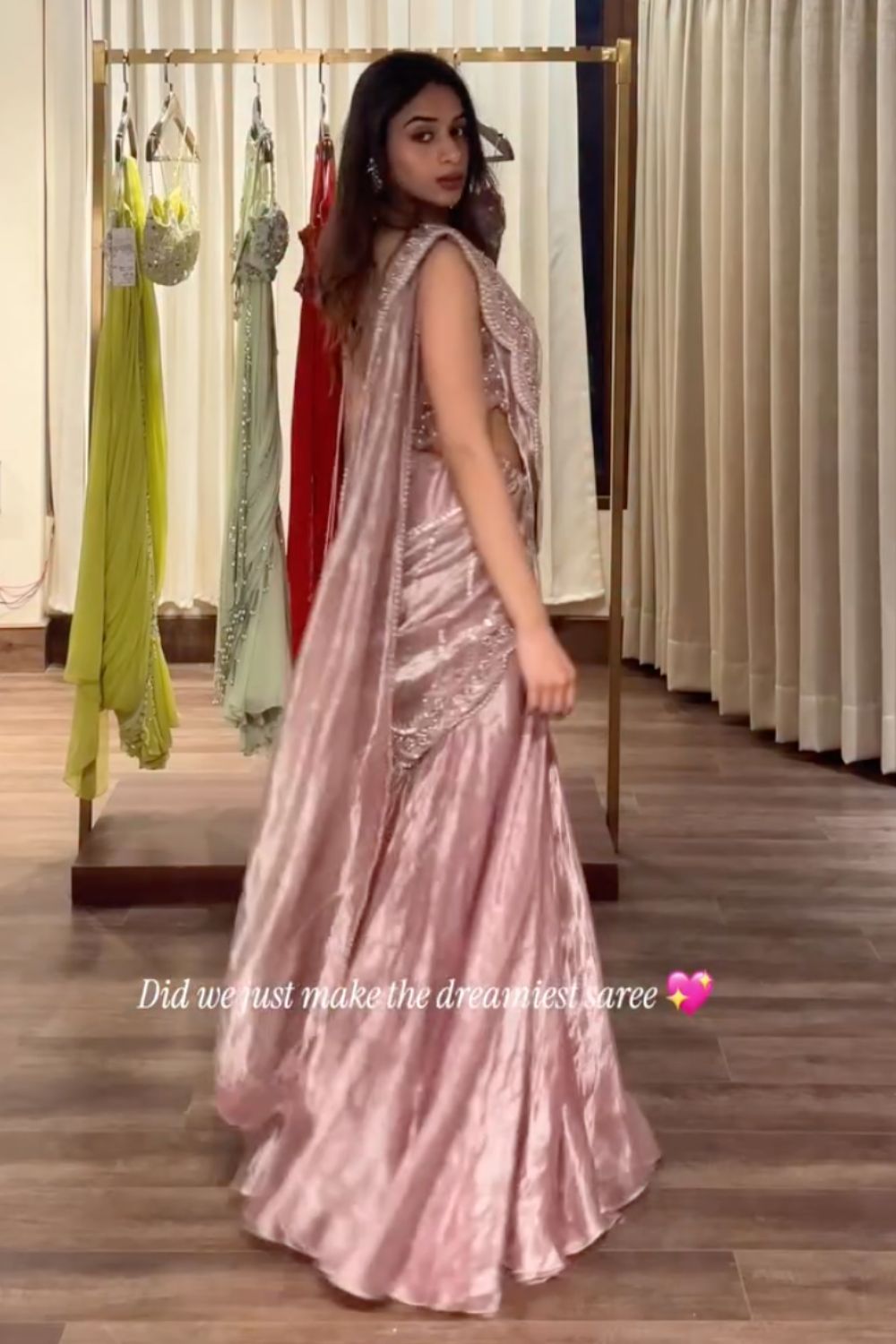 Sanya Gulati - Champagne Rose Pre-Draped Saree from Param Sundari