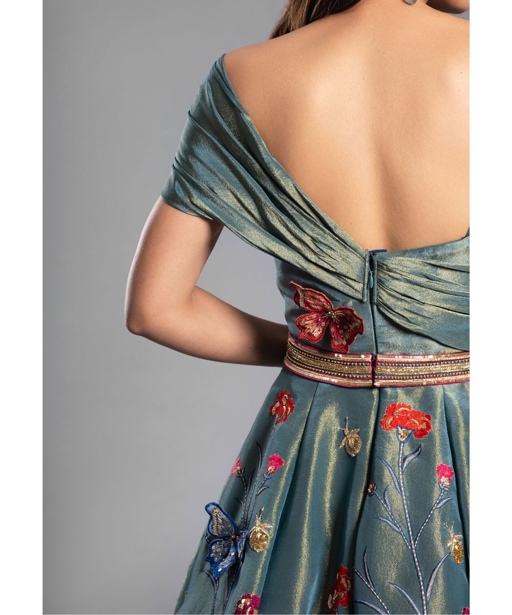 Forest Green tissue Calf length Indo-Western Dress