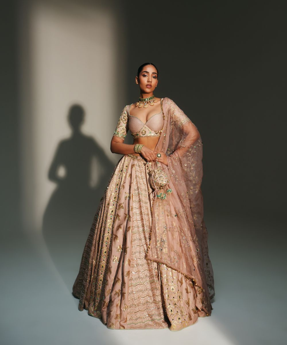 VIDHI - HAND EMBROIDERED BLUSH PINK KALI LEHENGA - Mehfil by Mahima Mahajan