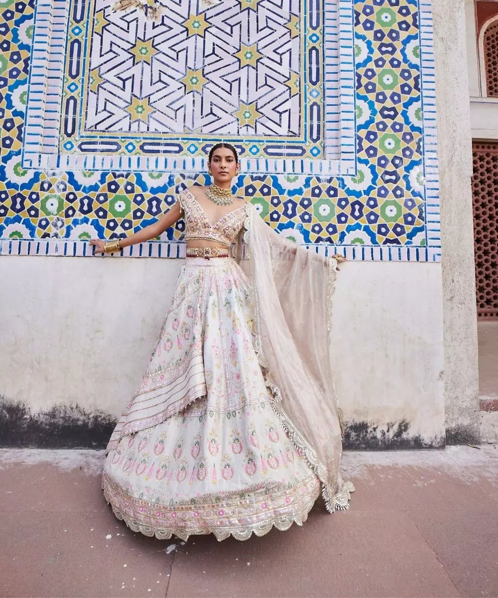 Aditi Gupta - Ivory Chanderi Banarasi Lehenga set