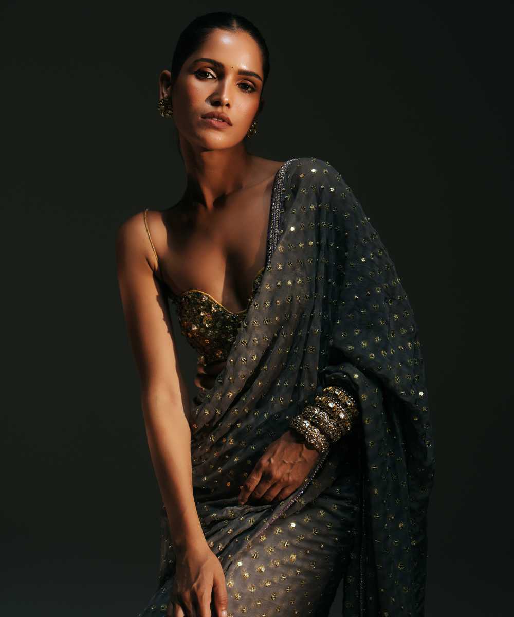 TIA - SAREE SET - PLAITINUM BLOUSE - Mehfil by Mahima Mahajan