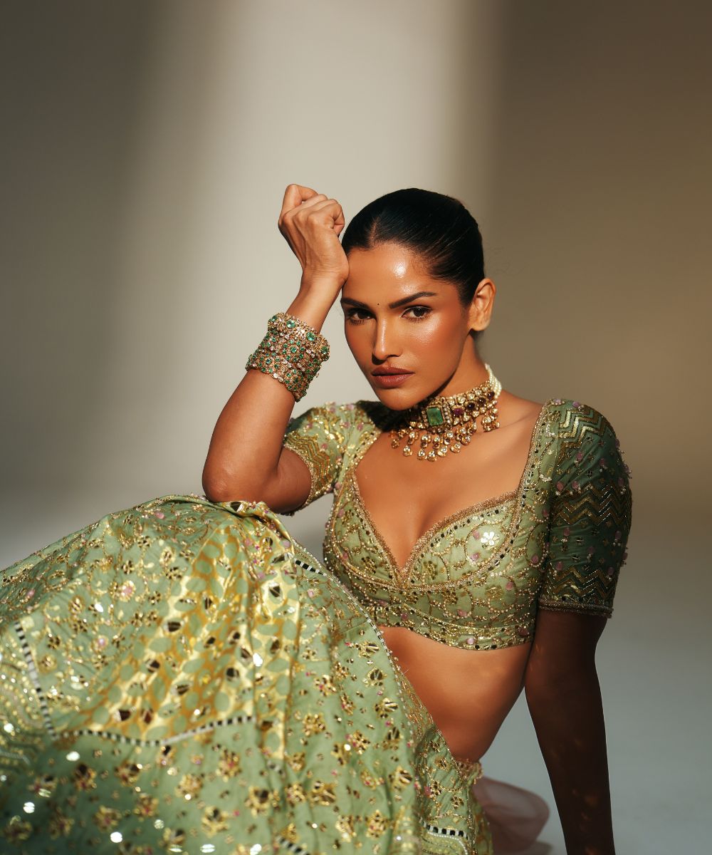 SITA - HEAVY HAND EMBROIDERED KALI LEHENGA FEATURING DRAGON FLY LOGO -  Mehfil by Mahima Mahajan