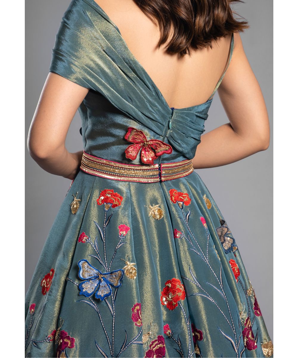 Forest Green tissue Calf length Indo-Western Dress