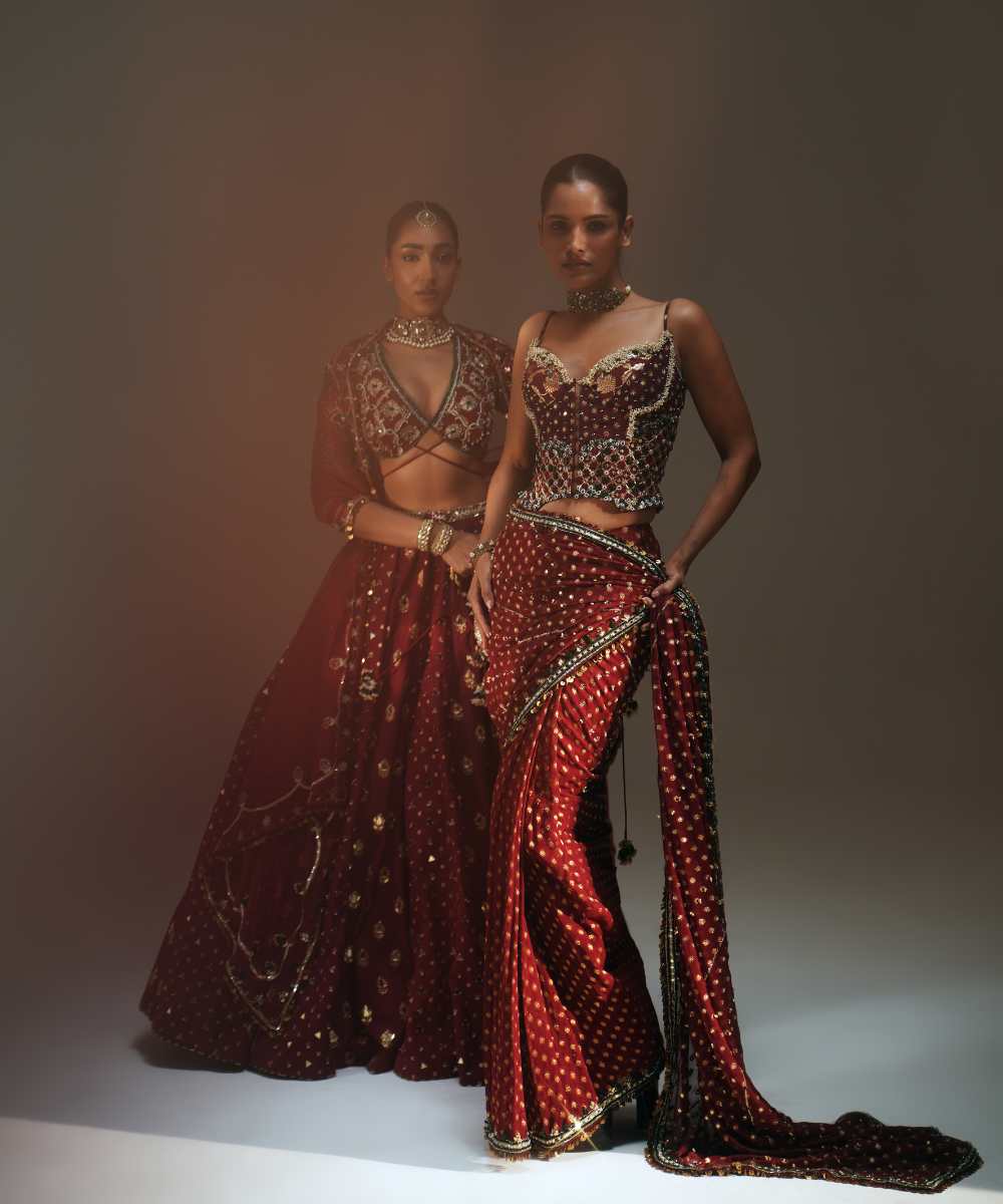 DEVI - HAND EMBROIDERED KALI LEHENGA WITH MM SIGNATURE BLOUSE AND DUPATTA - Mehfil by Mahima Mahajan