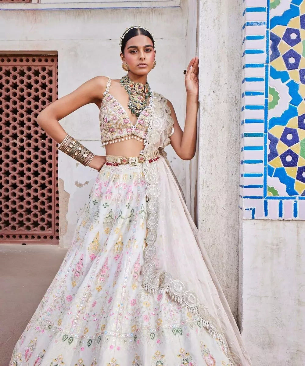 ADITI GUPTA - Ivory Chanderi Banarasi Lehenga set