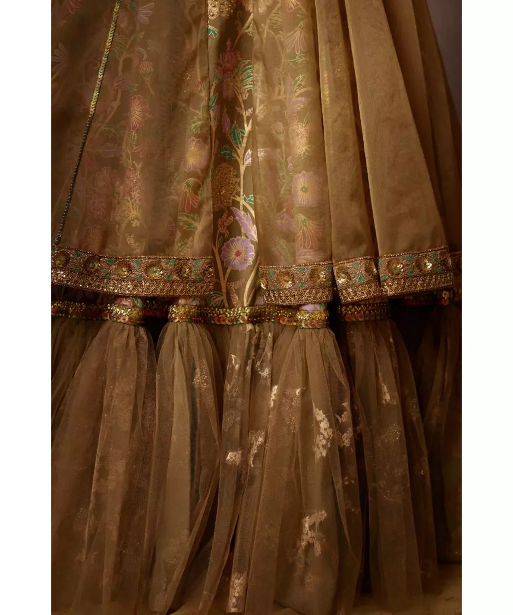 MOLEDRO - Jheel Lehenga Set - Mouse Grey Floral Anarkali Lehenga