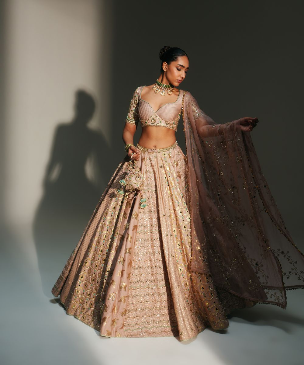VIDHI - HAND EMBROIDERED BLUSH PINK KALI LEHENGA - Mehfil by Mahima Mahajan