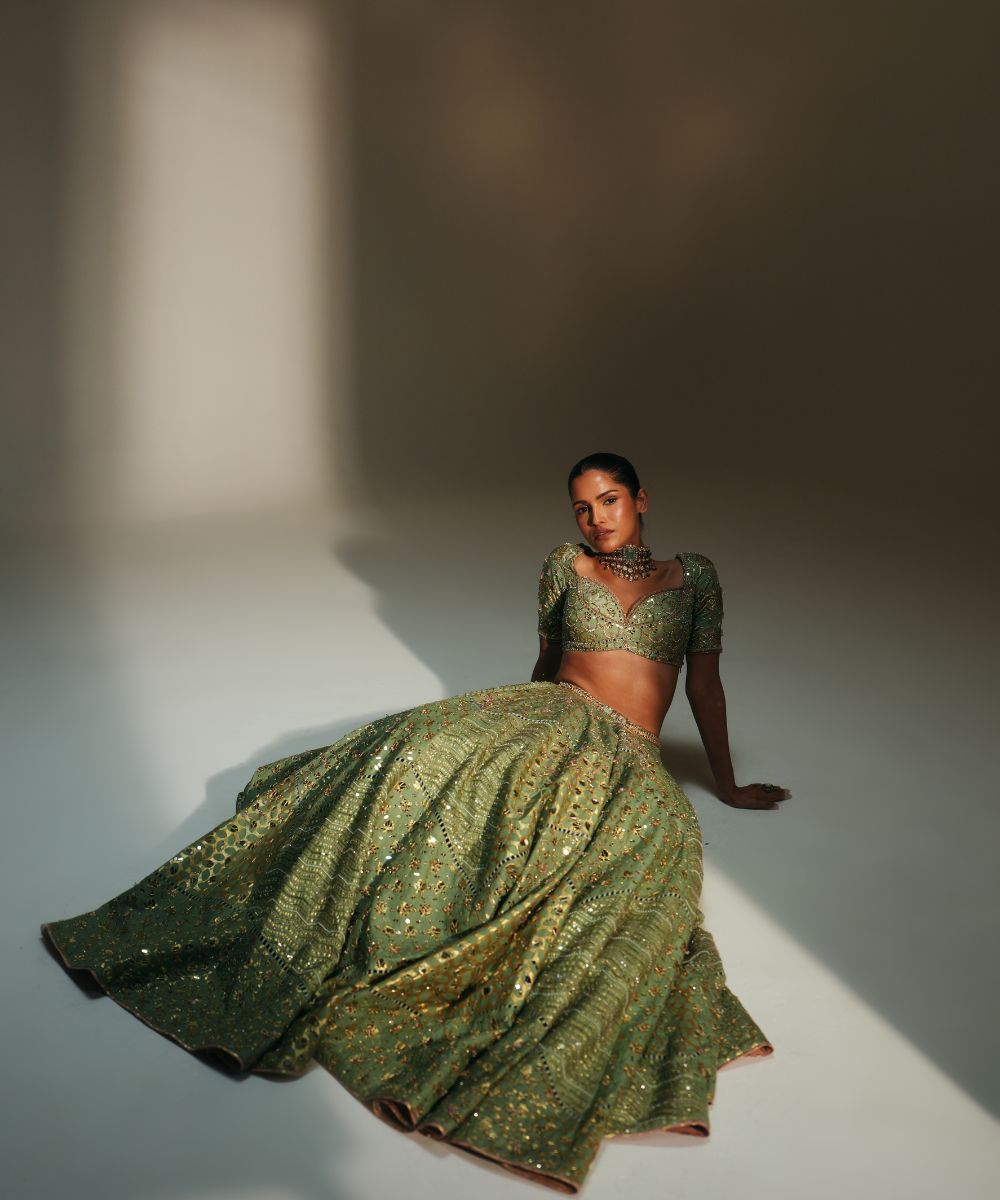 SITA - HEAVY HAND EMBROIDERED KALI LEHENGA FEATURING DRAGON FLY LOGO -  Mehfil by Mahima Mahajan