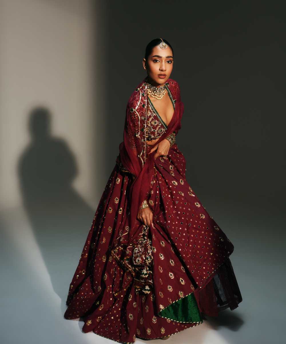 DEVI - HAND EMBROIDERED KALI LEHENGA WITH MM SIGNATURE BLOUSE AND DUPATTA - Mehfil by Mahima Mahajan