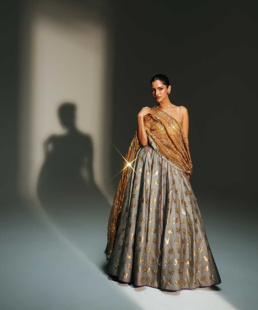 HINA - LEHENGA-PLATINUM BLOUSE & DUPATTA - Mehfil by Mahima Mahajan